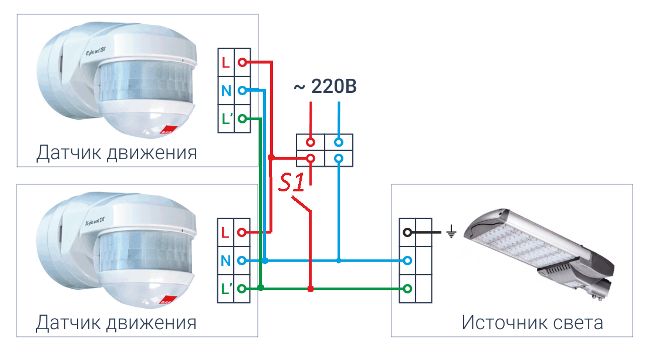 Схема подключения датчика движения для освещения