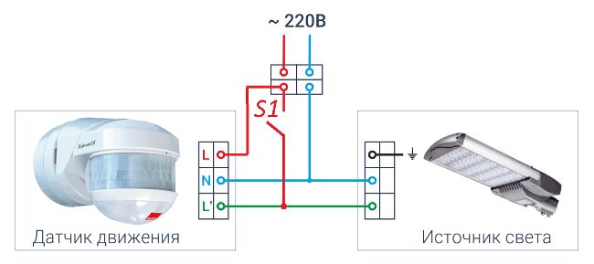 Схема подключения датчика движения для освещения