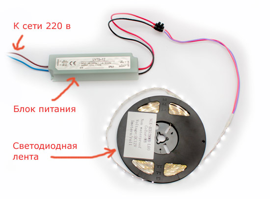 Подключение светодиодной ленты